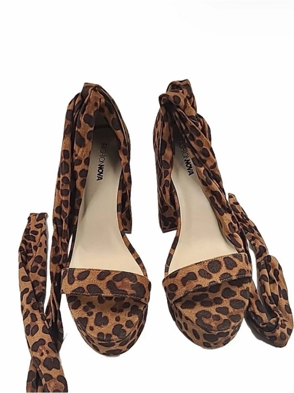 Fashion Nova Leopard Print Platform Lace-Up Heels - Brown